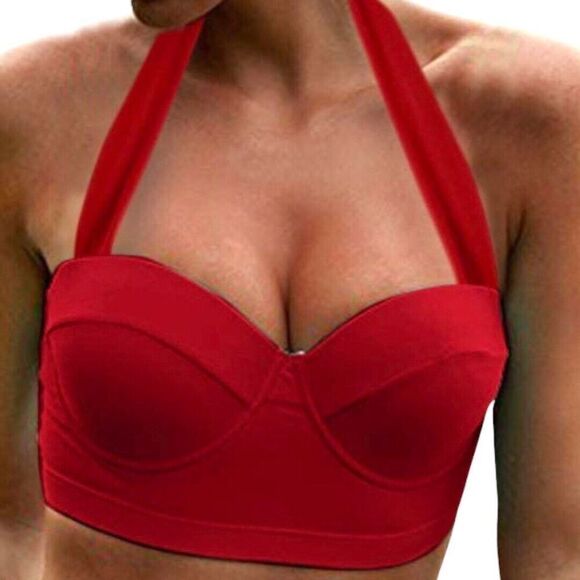 Halter Bikini Top XXXL Women’s Plus Red Bikini Top 38DD - Picture 5 of 7